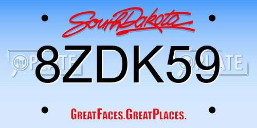 8ZDK59 South Dakota License Plate