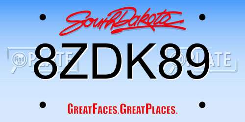 8ZDK89 South Dakota License Plate