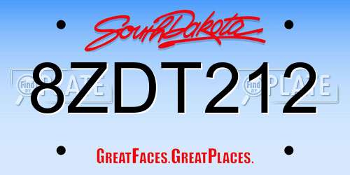 8ZDT212 South Dakota License Plate