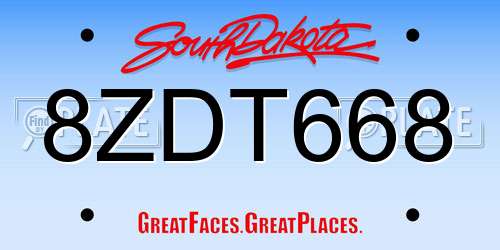 8ZDT668 South Dakota License Plate