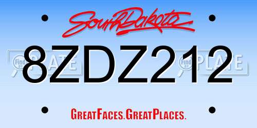 8ZDZ212 South Dakota License Plate