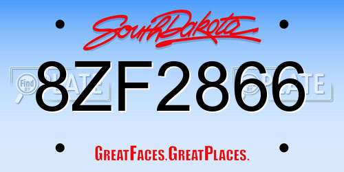 8ZF2866 South Dakota License Plate