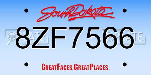 8ZF7566 South Dakota License Plate