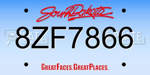 8ZF7866 South Dakota License Plate