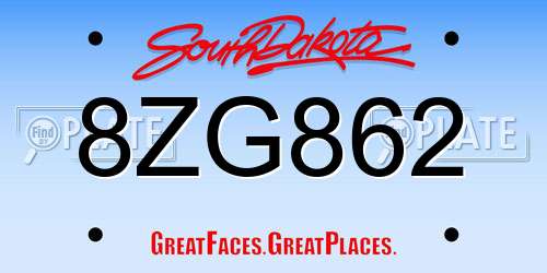 8ZG862 South Dakota License Plate