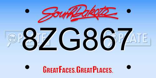 8ZG867 South Dakota License Plate