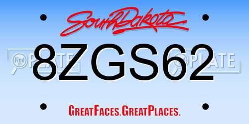 8ZGS62 South Dakota License Plate