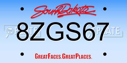 8ZGS67 South Dakota License Plate