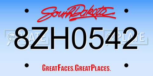 8ZH0542 South Dakota License Plate