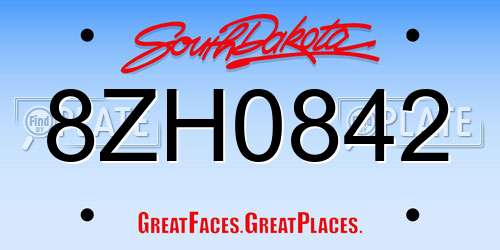8ZH0842 South Dakota License Plate
