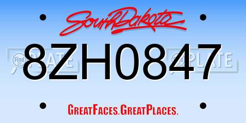 8ZH0847 South Dakota License Plate