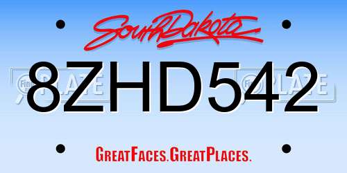 8ZHD542 South Dakota License Plate