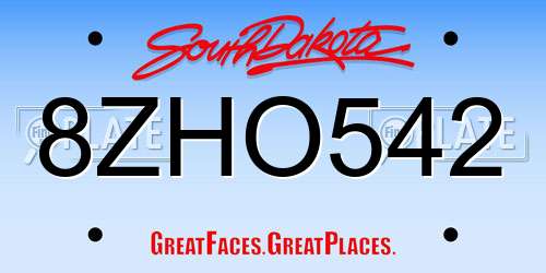 8ZHO542 South Dakota License Plate