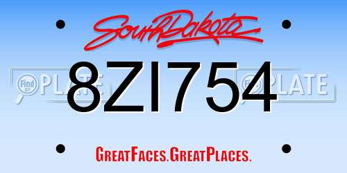 8ZI754 South Dakota License Plate