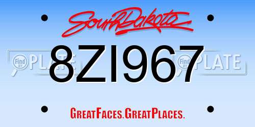 8ZI967 South Dakota License Plate