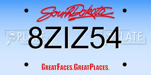8ZIZ54 South Dakota License Plate