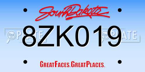 8ZK019 South Dakota License Plate