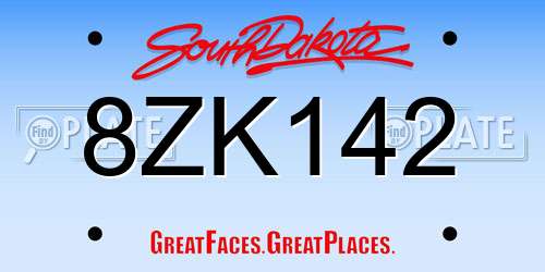 8ZK142 South Dakota License Plate