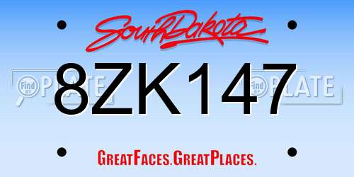 8ZK147 South Dakota License Plate