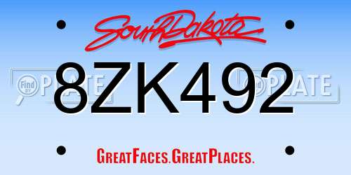 8ZK492 South Dakota License Plate