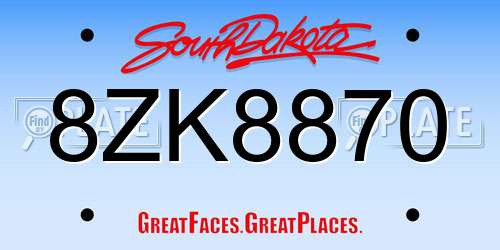 8ZK8870 South Dakota License Plate