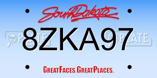 8ZKA97 South Dakota License Plate