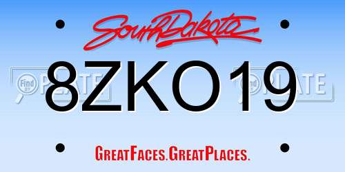 8ZKO19 South Dakota License Plate