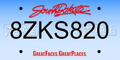 8ZKS820 South Dakota License Plate