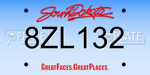 8ZL132 South Dakota License Plate