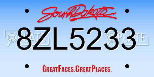 8ZL5233 South Dakota License Plate