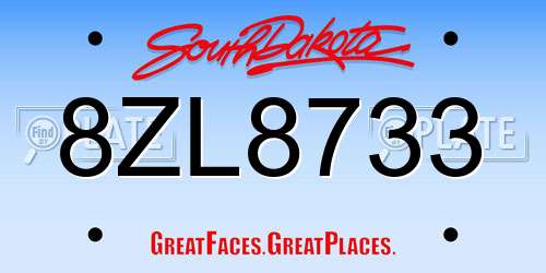 8ZL8733 South Dakota License Plate