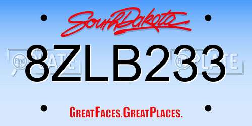 8ZLB233 South Dakota License Plate