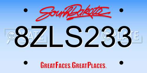 8ZLS233 South Dakota License Plate