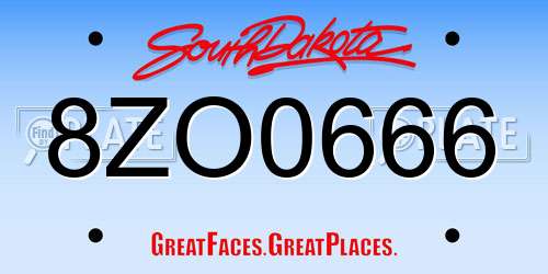 8ZO0666 South Dakota License Plate