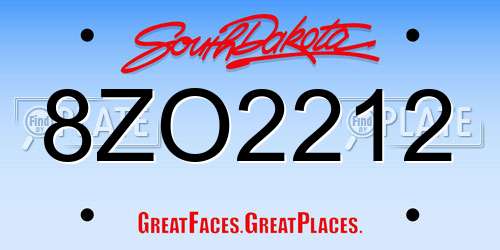 8ZO2212 South Dakota License Plate