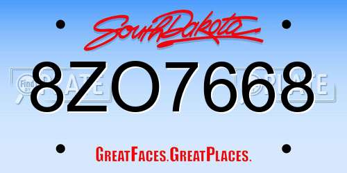 8ZO7668 South Dakota License Plate
