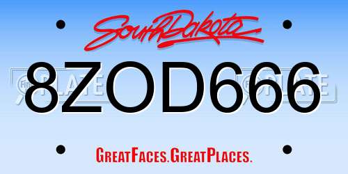 8ZOD666 South Dakota License Plate