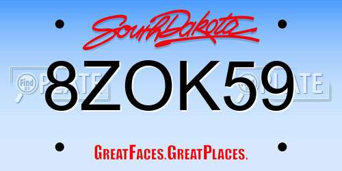 8ZOK59 South Dakota License Plate
