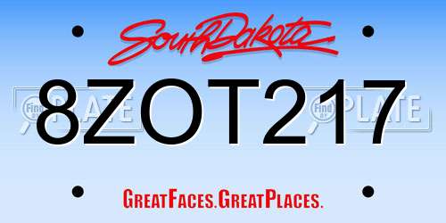 8ZOT217 South Dakota License Plate