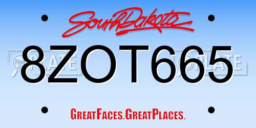 8ZOT665 South Dakota License Plate