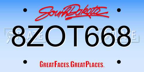 8ZOT668 South Dakota License Plate