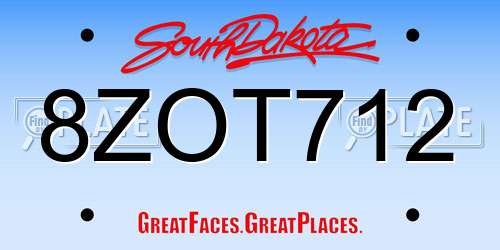 8ZOT712 South Dakota License Plate
