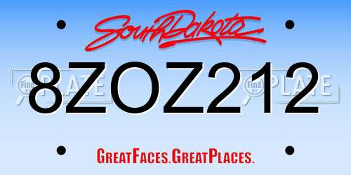 8ZOZ212 South Dakota License Plate