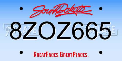 8ZOZ665 South Dakota License Plate