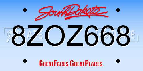 8ZOZ668 South Dakota License Plate