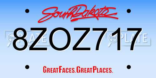 8ZOZ717 South Dakota License Plate