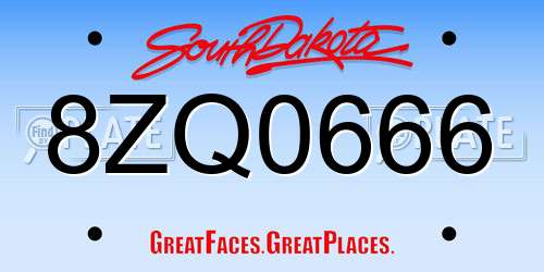 8ZQ0666 South Dakota License Plate