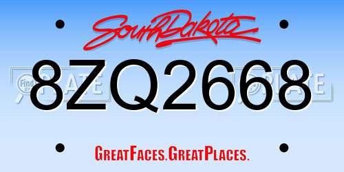 8ZQ2668 South Dakota License Plate