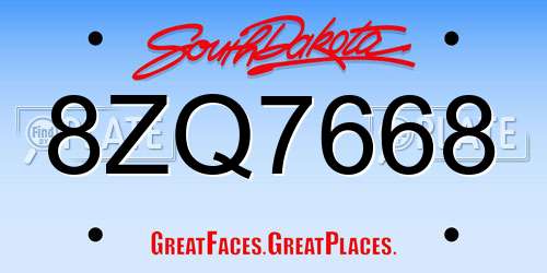 8ZQ7668 South Dakota License Plate