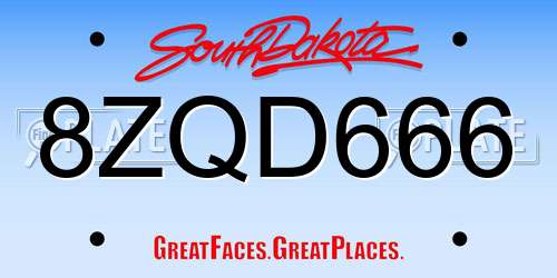 8ZQD666 South Dakota License Plate